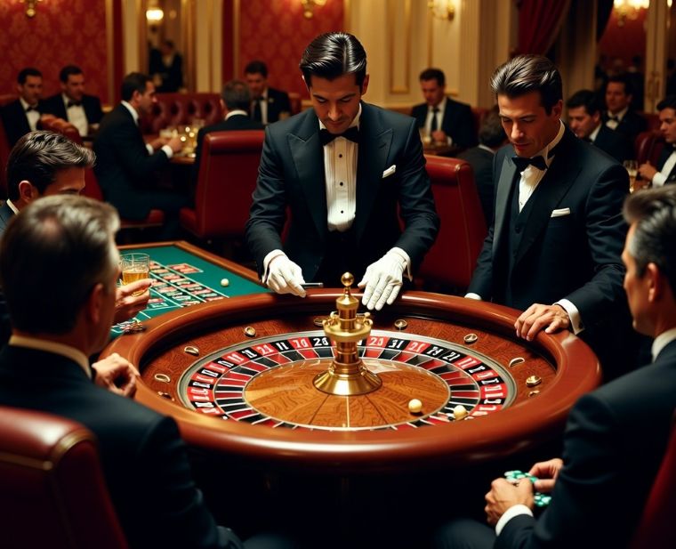 High roller VIP room with a live dealer at a roulette table